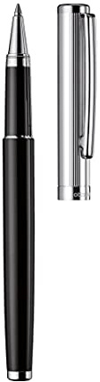 Otto Hutt design 01 Tintenroller 009-61033 – Rollerball mit hochwertiger Beschichtung, Faden Guilloche und glänzender Oberfläche in der Farbe Schwarz – Mit Großraummine M, blau