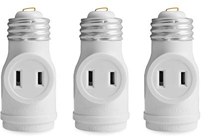 2 Outlet Light Socket to Plug Adapter, Electrical Screw in Light Bulb Socket Outlet Adapter, Lamp Holder, Dual Polarized E26 ETL, White (3PACK)