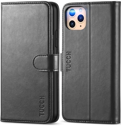 TUCCH Funda para iPhone 11 Pro MAX, Funda Protectora de Cuero de PU Auto Wake/Sleep, Cáscara de TPU, Bloqueo RFID, Cierre Magnético, Funda Libro Tapa para iPhone 11 Pro MAX (6.5 Pulgadas 2019), Negro