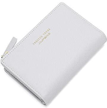 JIUFENG Frauen Reißverschluss Brieftasche RFID Blockierende Mehrzweck-Münztaschen Kreditkarteninhaber Kurze Geldbörsen (Grau)
