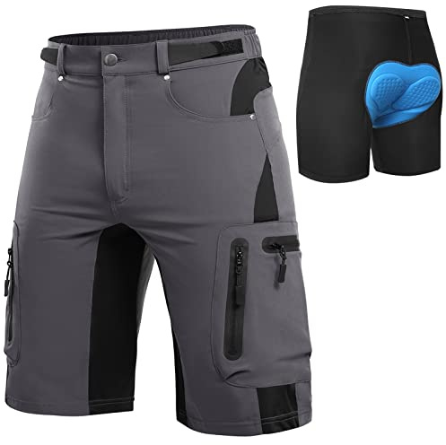 Cycorld Pantalon de VTT pour Homme à séchage Rapide avec Rembourrage de siège, Pantalon de vélo élastique pour Homme (Gris, L)
