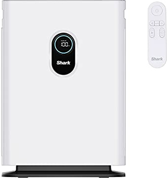Shark Air Purifier 4 with Automatic Air Quality Tracking, Room Coverage: 34m², Quiet, Digital Display, Remote Control, Captures Allergens, Removes Odours, Traps Dirt & Pet Dander, White HE400UK