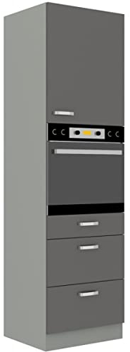 Kuechen-preisbombe Küchen Hochschrank 60 Bianca Grau Hochglanz + Grau Küchenzeile Küchenblock Grey