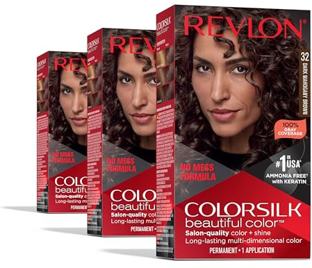 Revlon Colorsilk Beautiful Color Permanent Hair Color, (OLD VERSION) 32 Dark Mahogany Brown (Pack of 3)
