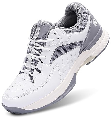 FitVille Extra Weit Tennisschuhe Herren Breit Hallenturnschuh Atmungsaktiv Training Schuhe für Tennis Badminton Walking Fitnessstudio Weiß & Grau 47 EU Weit
