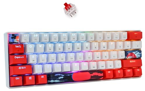 SOLIDEE 60% mechanische Gaming-Tastatur Wired/Bluetooth 5.0 Dual-Mode-Tastatur,RGB LED-Backstreuit Tastaturen,61 Tasten hot swap mit linearem Gateron Red Switch für Windows PC-Spieler(61 Sun/Red)