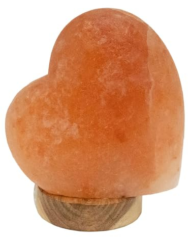 Tischleuchte Salzkristall Beistellleuchte Holz Tischlampe Herzform, natur, E14 Fassung, LxBxH 17,8x11,4x19 cm