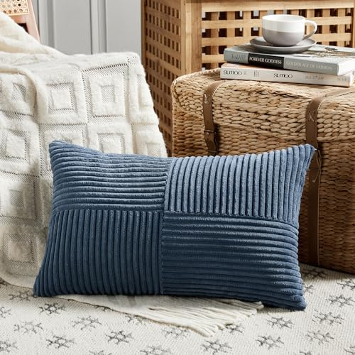 FDTERN 1 styck denimblått örngott 30 x 60 cm mjukt manchesterfodral örngott dekorativa örngott soffkuddar prydnadskuddar boho dekoration för soffa sovrum vardagsrum balkong (utan kuddfyllning)