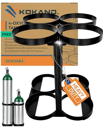 Premium Quality Detachable Oxygen Tank Holder (4) for E, D, M9/C Size Cylinders - Heavy Duty Metal Storage Rack - Portable Oxygen Tank Carrier for Travel & Vehicle Use (Black) (4.5 Wide Slots)