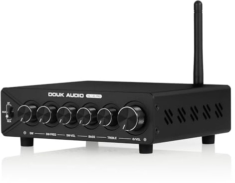 DoukAudio - Amplificatore a 2.1 con Bluetooth: Dual chip TPA3255, aptX-HD, subwoofer da 300 W e alimentatore da 48 V per audiofili (NS-14G Pro)