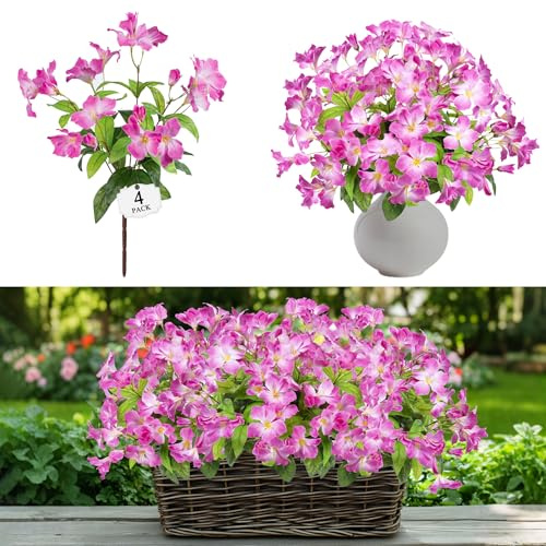 Fake Plants 15.7Plastic Flowers For Outdoors Artificial Azalea Flowers Fake Flowers Artificial Plants Outdoor Spring Flowers Artificial For Decoration Fake Plants For Outside (Pale Purple ）4Pcs