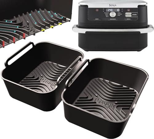 Silicone Liners for Ninja AF500UK | 2PCS Reusable Air Fryer Liners | 2.75mm Thick, Convex Base, Non-Stick & Dishwasher Safe | by iStock Kitchen