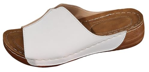 Zapatillas de estar por casa para mujer, pantuflas de peep toe slide cómodas pantuflas de piel para mujer, soporte de arco ortopédico, sandalias de cuña ortopédicas, sandalias de verano para uso