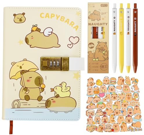 Graplan Tagebcuh mit Code Mädchen Geschenke 7 8 9 10 11 12 13 Jahre, Tagebuch mit Schloss Geschenk Mädchen Teenager alter 6-14, Capybara Schulanfang Notizbuch mit Code Stift Aufkleber