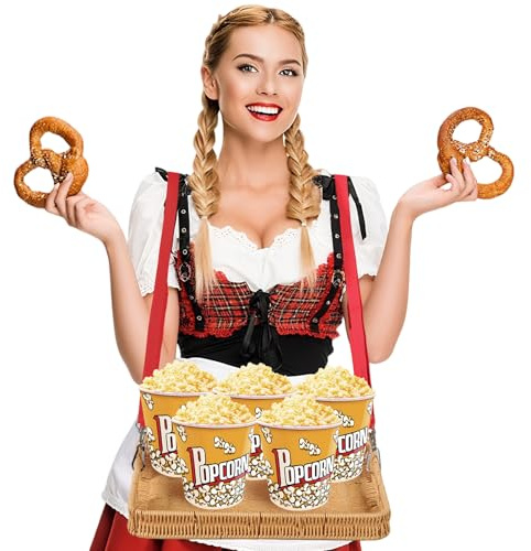 Halloween Wicker Snack Trays with Strap 15.7 × 12 × 1.8 Inch Wearable Movie Night Snack Trays Usherette Vendor Tray Popcorn Carrier Party Tray for 20's Theme Carnival Prop Adult Carnival Supplies