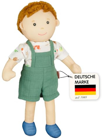 Heless 58 - Bambola di Peluche Bambino Paul con Salopette e Camicia Verde da Indossare e togliere, Alto Circa 32 cm, Morbido Bambolotto da coccolare, Giocare e Amare