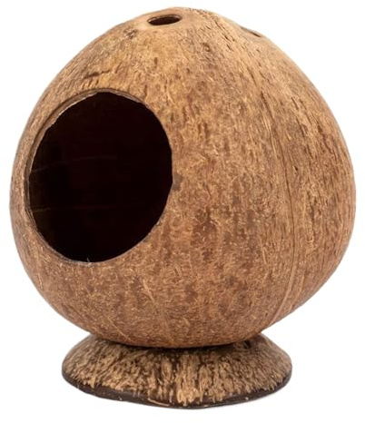 Doqeou Caseta de coco para animales pequeños, escondite natural para animales pequeños, 5,3 x 4,7 pulgadas, gran escondite para hámster en forma de coco con base estable, para hámsters y conejillos de