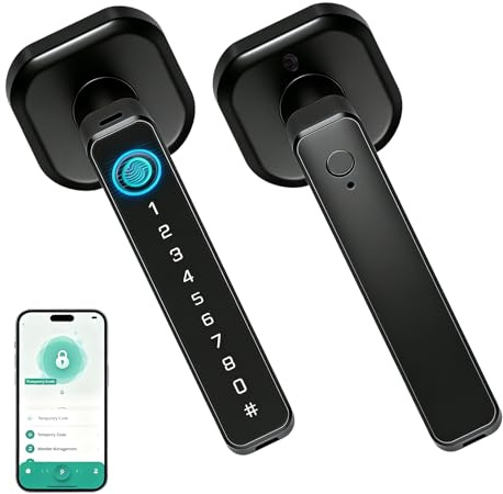 Intelligent dörrlås, 5-i-1 dörrhandtag med fingeravtryck, app-fjärrkontroll, IC-kort, kod, nyckel, fingeravtryck smart dörrlås för hem, lägenhet, kontor, hotell, ytterdörr
