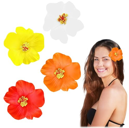 4 Piezas Pinzas de Flor para Pelo, Color Pinza para el Pelos con Hawai Flors, Elegancia Flower Hair Clips, Pasador de Flores Verano Hawaianas Horquilla Accesorios para Mujer Niñas (B)
