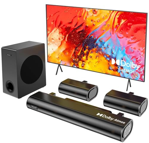 Ama Hula 5.1 Dolby Atmos with Soundbar for TV Devices, Surround Home Cinema Sound System for TV, 2 Rear Speakers, Sound Bar with Subwoofer 5.25 Inches,eARC/ARC/Opt/AUX/USB, HiElite A51