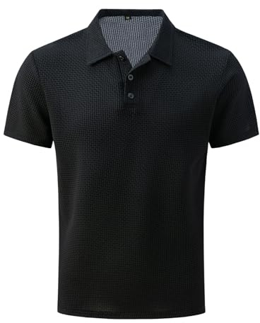 Foweknow Polo para hombre de manga corta de seda de hielo, transpirable, de secado rápido, camiseta de ocio, deporte, verano, golf, camiseta con botones, corte regular, camiseta básica de ocio