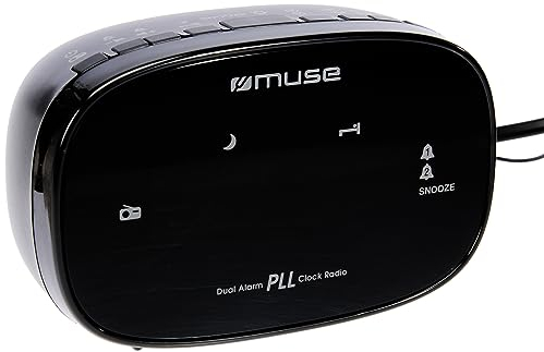 Muse M-150-CR Radiowecker | UKW PLL-Radio mit 20 Speicherplätzen | Zwei Alarme, Schlummerfunktion & dimmbares LED-Display in Bernstein
