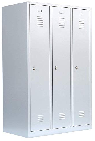 Lüllmann 3er Spind komplett montiert grau 180x118,5x50cm Spindschrank Stahl Kleiderspind Garderobenschrank 3 Abteile 515130