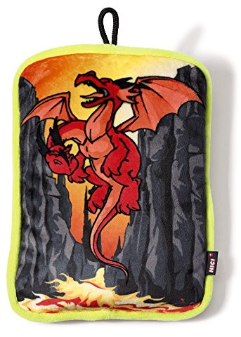 Nici 39816 - Wärmflasche Drachen Rechteckig Plüsch Bedruckt, antrazit/rot/gelb