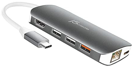j5create USB-C 9-in-1 Multi Adapter Multi Adapter HDMI/Ethernet/USB 3.1, SD and MicroSD/PD 3.0 | 4K HDMI for MacBook | ChromeBook |USB-C Devices (JCD383)