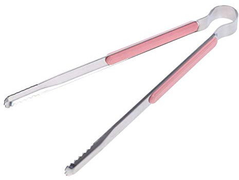 Lazeny Edelstahl Grillzange Küchenzange mit rutschfeste Griff Salatzange Edelstahlzange Lebensmittel-Clip Servierzange Wurstzange Essen Steak Clip für Bar Hochzeit Büfett Party(10 Zoll)-Rosa