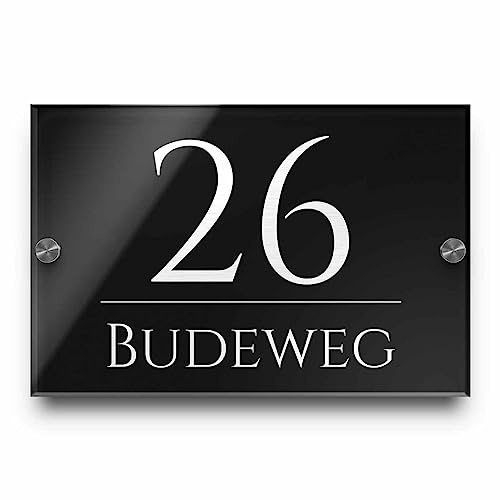 Hausnummer Türschild mit Gravur aus Hochglanz-Acrylglas Familien-Haus Familienschild Türschilder für die Haustür 24x16 cm