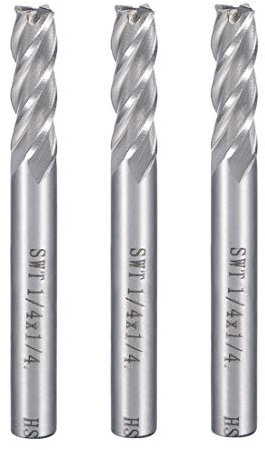 sourcingmap 3Pcs 1/4 Cutting HSS-AL Spiral Drill Bit Straight End Mill Cutter 4 Flute with 1/4 Shank