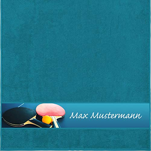Duschtuch mit Namen - personalisiert - Motiv Sport - Tischtennis - viele Farben & Motive - Dusch-Handtuch - petrol - Größe 70x140 cm - persönliches Geschenk mit Wunsch-Motiv und Wunsch-Name