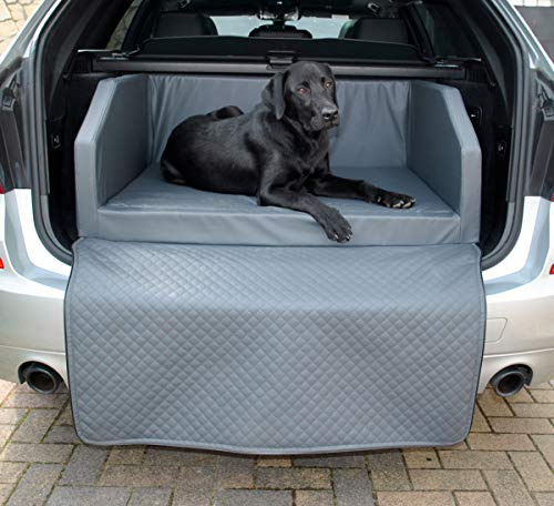 Mayaadi-Home Premium Hundebett - 100 x 80 x 38 cm | Hochwertiger Autositz für Deinen Hund | Autohundebett mit Schutzdecke, Kofferraum Bett aus Kunstleder | Travel Grau - L