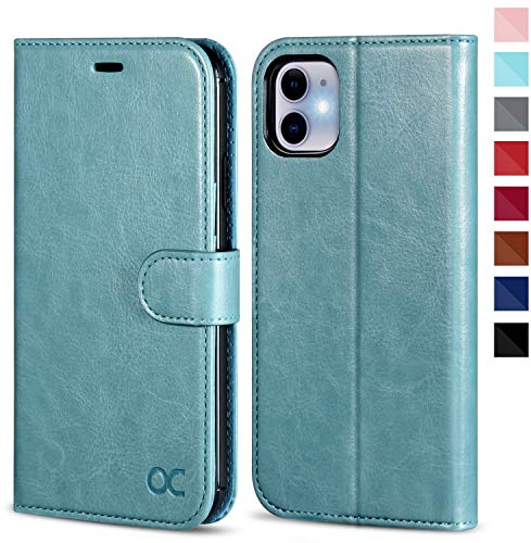 OCASE iPhone 11 Hülle Handyhülle [Premium Leder] [Standfunktion] [Kartenfach] [Magnetverschluss] Tasche Flip Case Cover Etui Schutzhülle lederhülle klapphülle für iPhone 11 (Minzgrün)