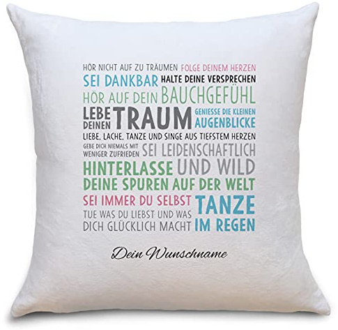OWLBOOK® Lebe Deinen Traum Kissen | personalisierte Geschenke zur Konfirmation Jugendweihe Kommunion Firmung 18. Geburtstag Einschulung Abitur Polster mit Füllung 40x40