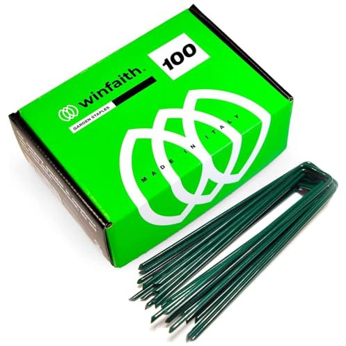 WINFAITH - 100 Grapas Malla Antihierbas en Acero Galvanizado a Prueba de Oxido, Grapas Cesped Artificial para Jardín, Huerto, Invernadero, para Terrenos Blandos (Medidas mm H150 x L30 x D3)