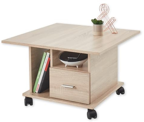 ACTIVO 1 Couchtisch auf Rollen in Eiche Sonoma Optik - Mobiler Sofatisch mit Schublade - 70 x 45 x 70 cm (B/H/T)