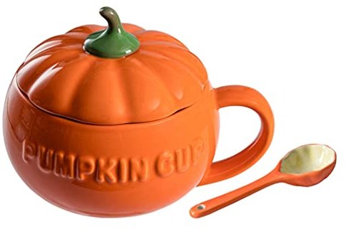Angoily Taza De Cerámica Con Forma De Calabaza Taza De Calabaza Con Tapa Y Cuchara Juego De De Café Para Hogar Ideal Para Té Leche Y Café Decoración Halloween