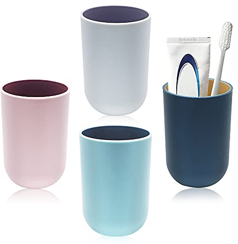 TIE-DailyNec 4PCS Waschen Zahnputzbecher, Mundwasser Tasse, Tragbarer Plastikbecher für das Badezimmer Tragbarer Reise Mundbecher