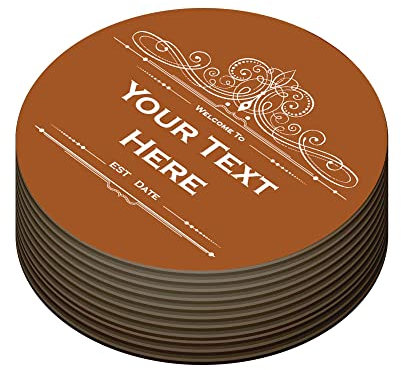 Personalised Beer Mats Pack of 24 - Absorbent Recyclable Round Cardboard Drink Mat Coasters - Accessories for Home Bars Pubs - CO-CARD-DI016-RUST-R-24 - ADD YOUR TEXT