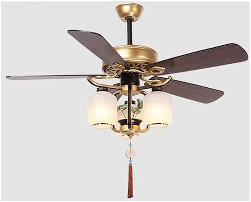 Habiba Lumière de Ventilateur de Plafond Ventilateur de Plafond de 42 Pouces avec télécommande, Ventilateur de Plafond de Style Lanterne avec Cinq pales en Bois réversibles, Lustre Vintage Créatif