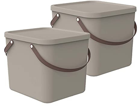 Rotho Albula 2er-Set Aufbewahrungsbox mit Deckel 2 x 40 L stapelbar Beige | Aufbewahrungsboxen, sicher verschließbar, mit Henkel, platzsparend stapelbar, pflegeleicht, als Ordnungsboxen aus Kunststoff