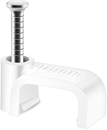 ERKXD Flachkabelclips weiß 100 Stück für Cat6 Cat7 Ethernet-Kabelclips an der Wand mit Stahlnagel 10 mm Kabelhalter