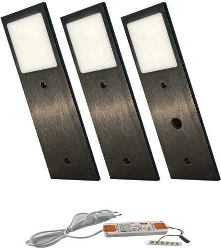 ACCE Super flach Aluminiumkörper LED Unterbauleuchte Küchen Möbel Leuchte Warmweiß oder Neutralweiß inkl Konverter ein Strahler mit Dimmbaren Schalter