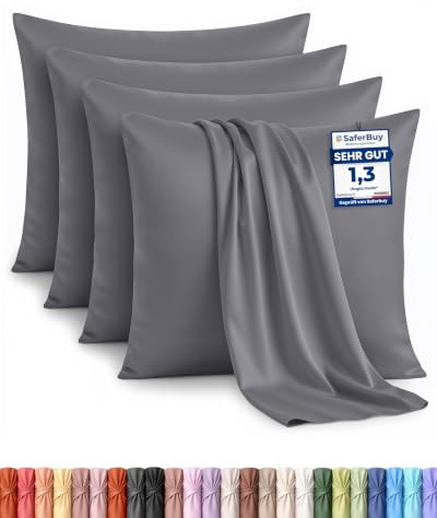 Utopia Bedding Kissenbezug 50x50 4er Set, kopfkissenbezug 50x50 Grau | Weich 100% Mikrofaser Kissenhülle , OEKO-Tex-zertifiziert, knitterfreie und farbechte kissenbezüge 50x50 mit Hotelverschluss