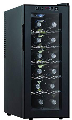 MCNUSS 12 Bottle Wine Cooler Mini Bar Refrigerator 11-18°C Adjustable Temperature Touch Control Led Lights Sleek Stylish Suitable for Home Bar Party Black,12 Bottles