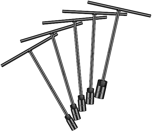 Pgroup T-Griff-Steckschlüsselsatz, metrisch, 6-kant (15 mm, 16 mm, 17 mm, 18 mm, 19 mm), Kreuzschlüssel aus Cr-V-Stahl, Innensechskant für Reparatur von Motorrädern, Autos und Fahrrädern (5er-Pack)