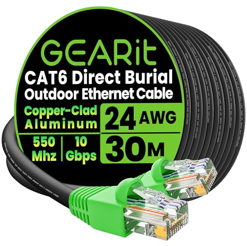 GEARit Outdoor Cat 6 Lan Kabel 30 Meter Netzwerkkabel 24AWG 10Gbps CCA Ethernet Kabel Wasserdicht UV-beständig für Erdverlegung rj45 Patchkabel