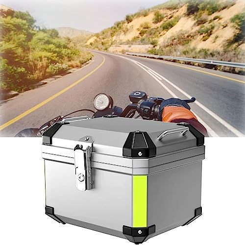 Bauletto per motocicletta, bagagliaio universale per motocicletta in alluminio per impieghi gravosi con piastra di base della staffa, bauletto per moto impermeabile con cuscino posteriore 45L silver
